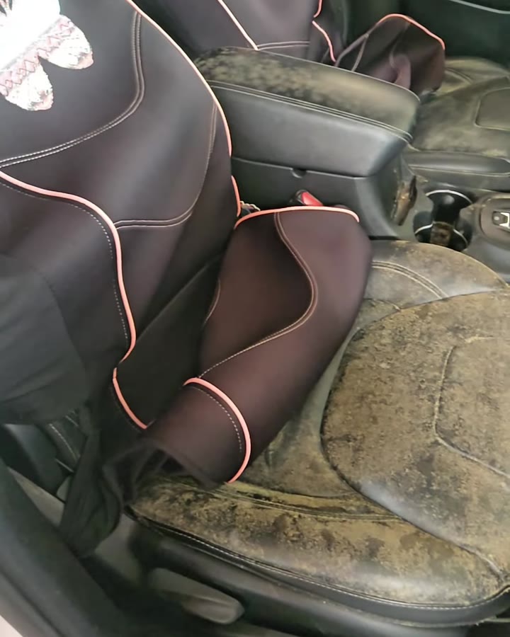 Jeep driver seat covered in mold before detailing